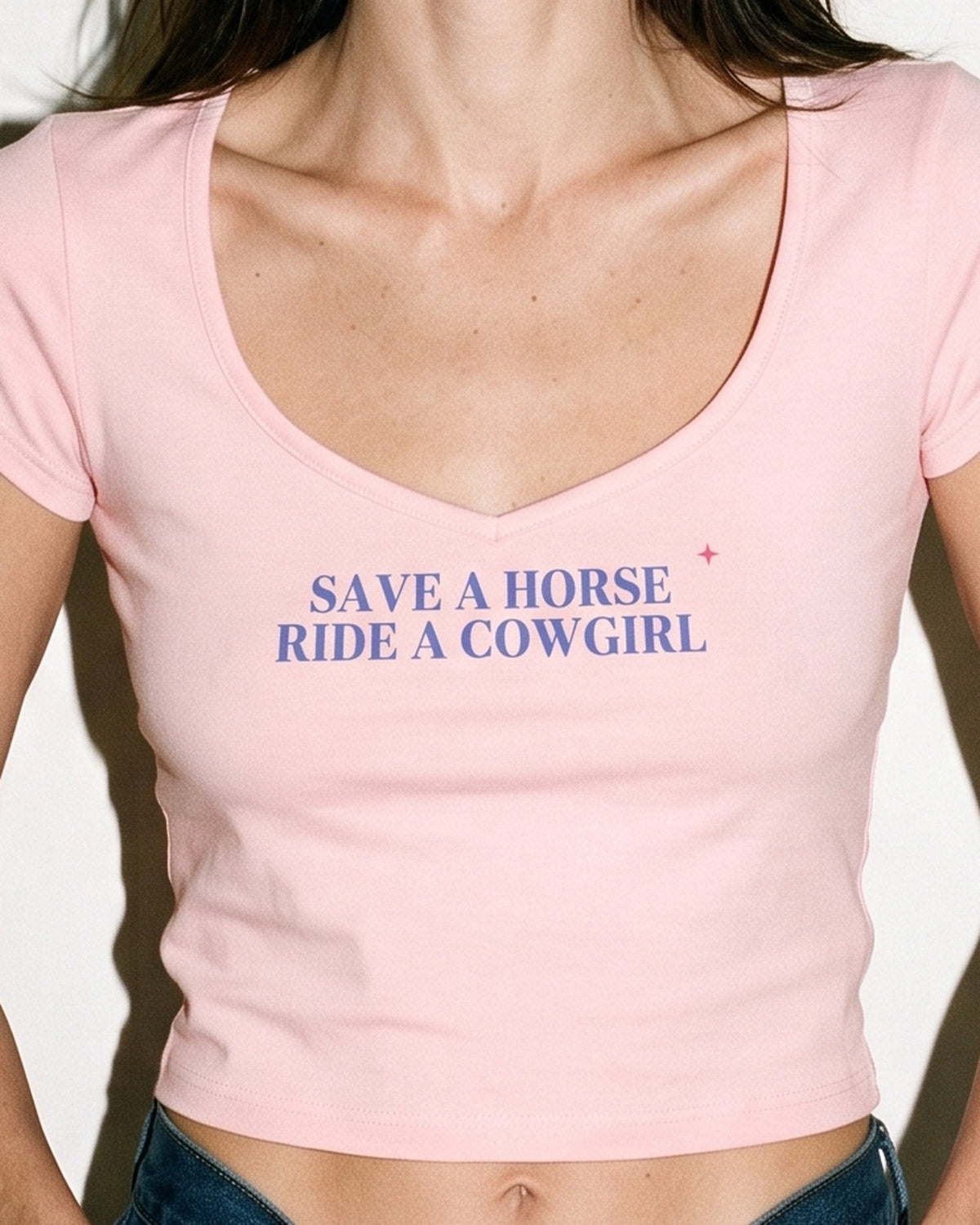 Save A Horse Ride A Cowgirl Baby Tee, print close-up