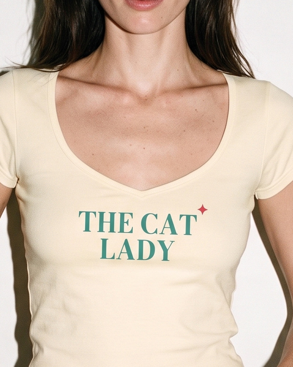 The Cat Lady Baby Tee, print close-up