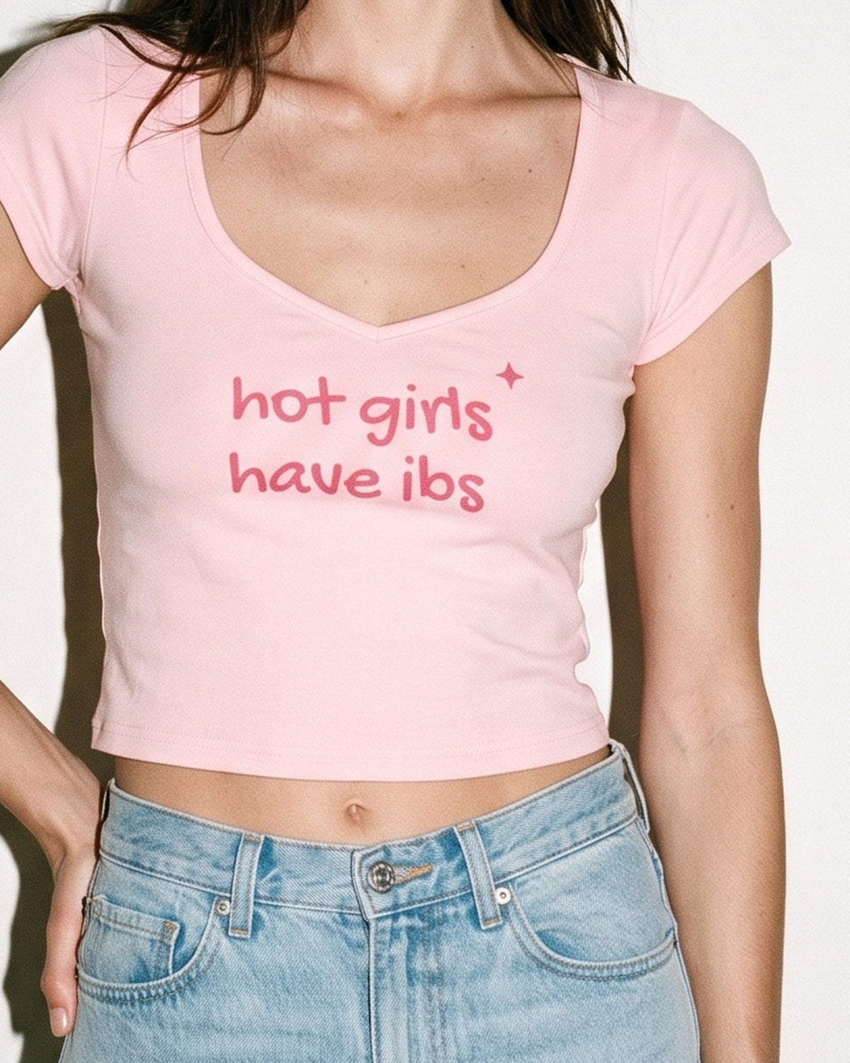 Hot Girls Have IBS Baby Tee, print close-up