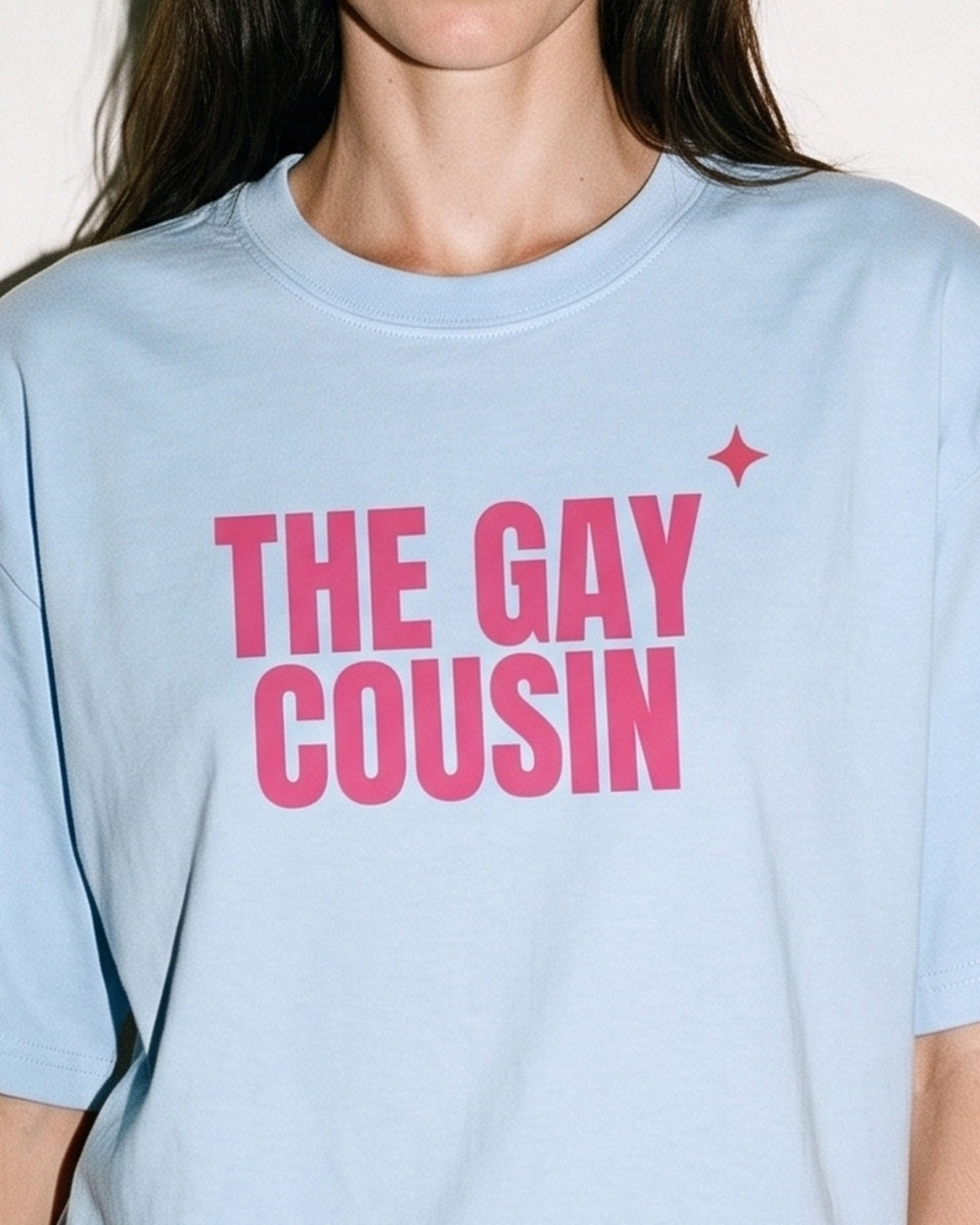 The Gay Cousin Oversized Tee, print close-up