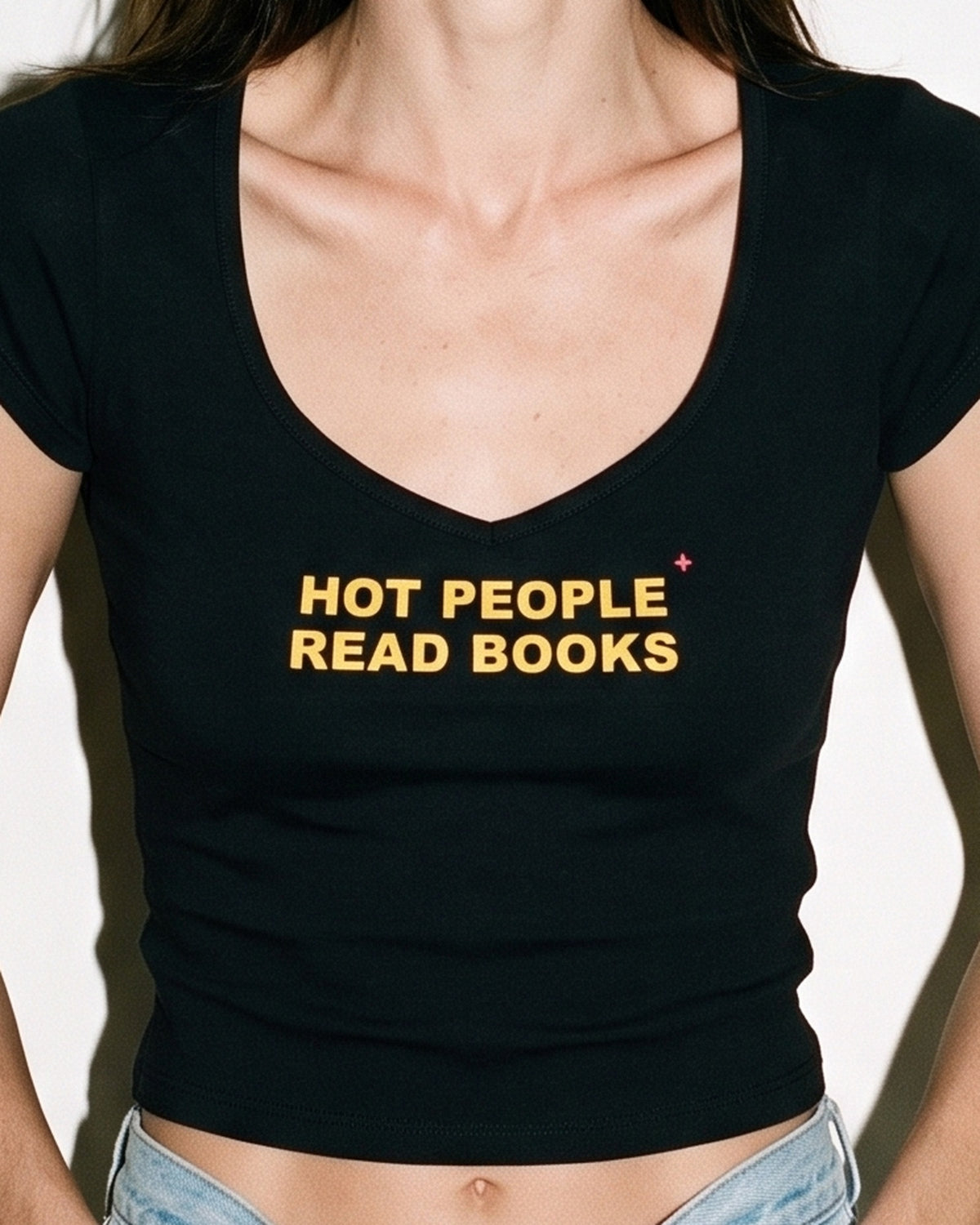 Hot People Read Books Baby Tee, print close-up