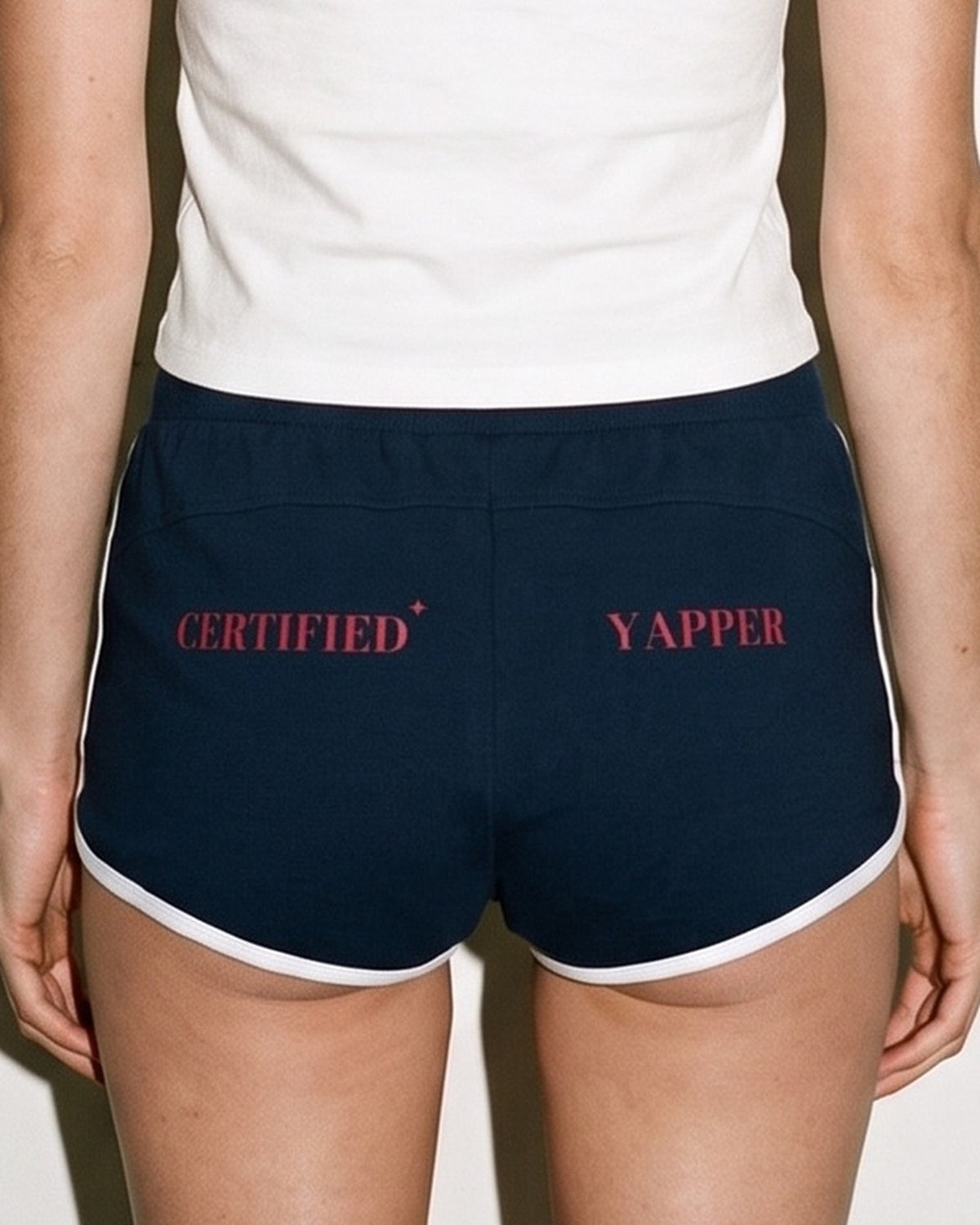 Certified Yapper Booty Shorts, print close-up