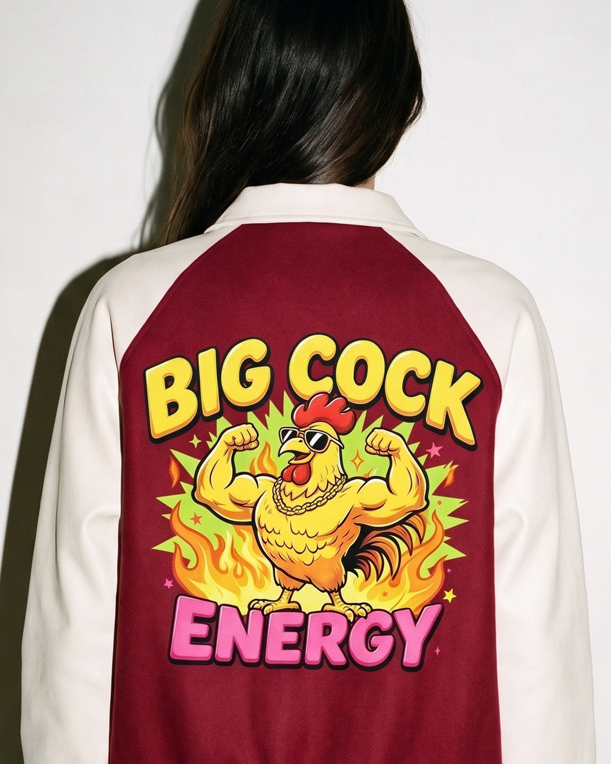 Big Cock Energy Baseball Jacket, print close-up