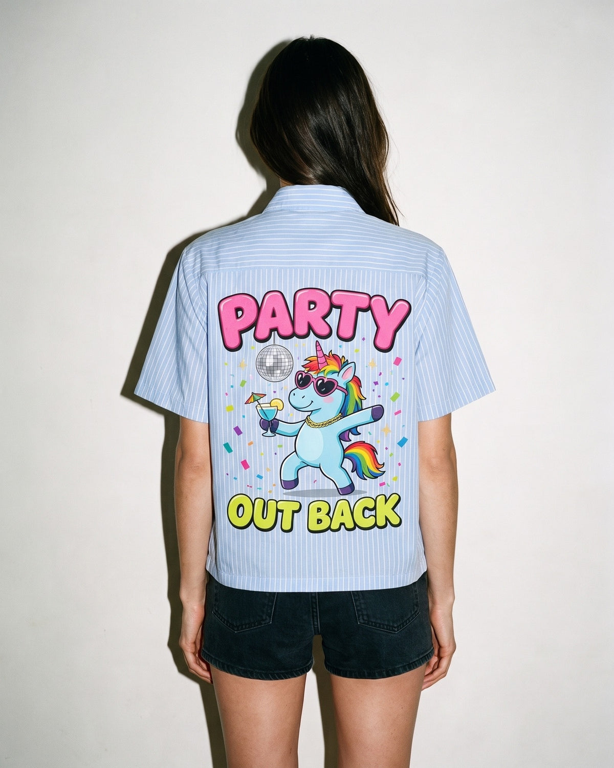 Business Up Front, Party Out Back Striped Shirt