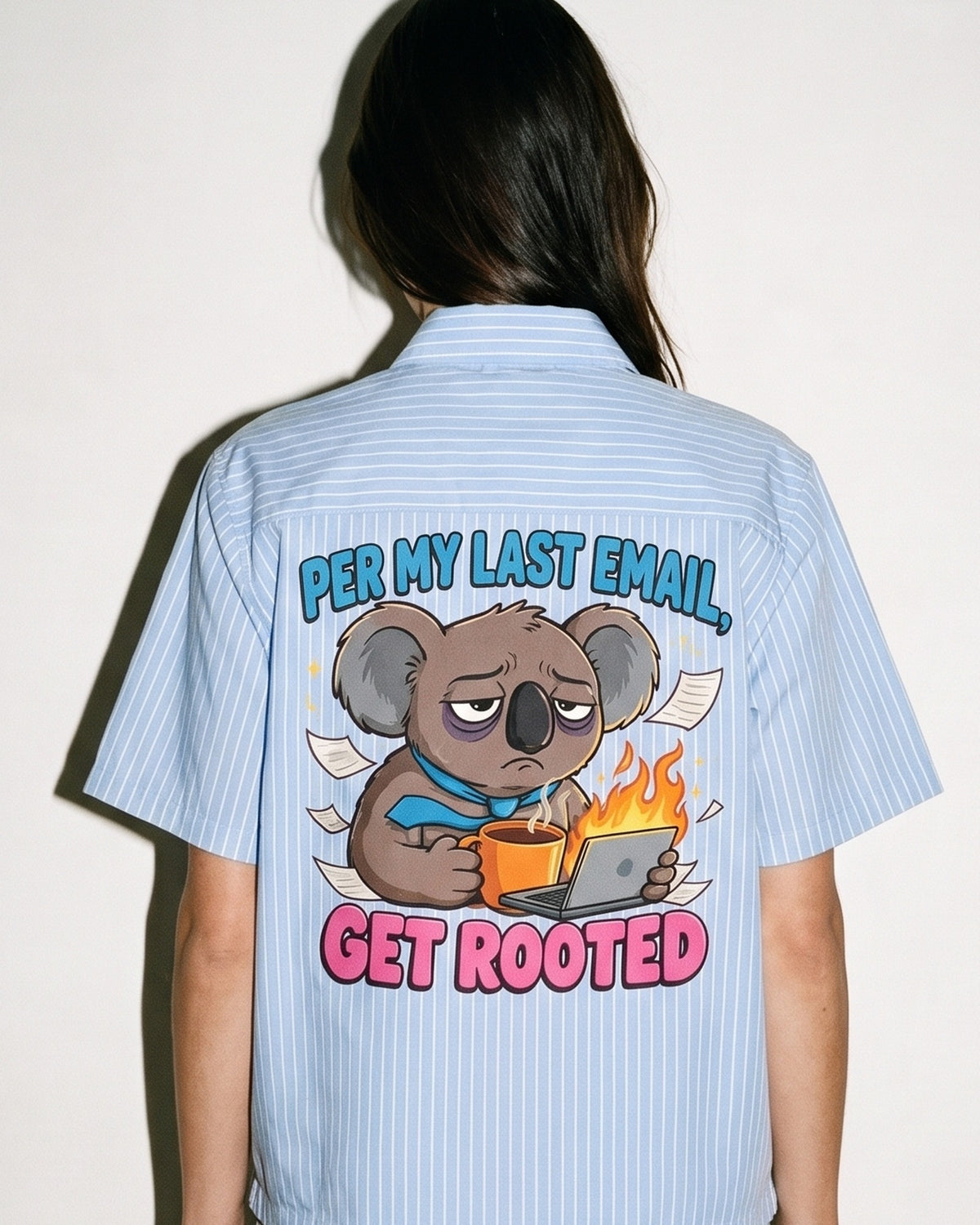 Per My Last Email, Get Rooted Striped Shirt, print close-up