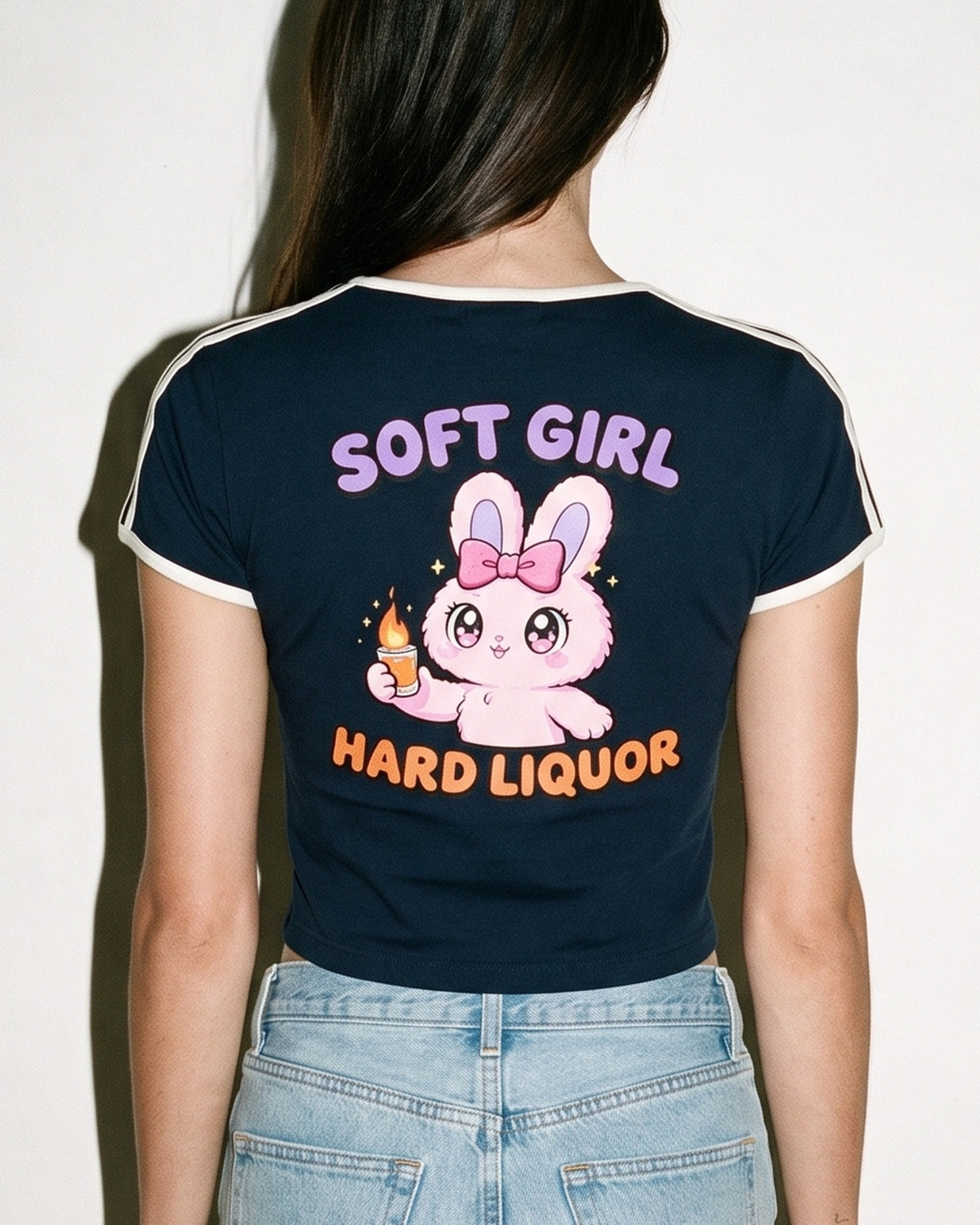 Soft Girl, Hard Liquor Ringer Crop Tee, print close-up