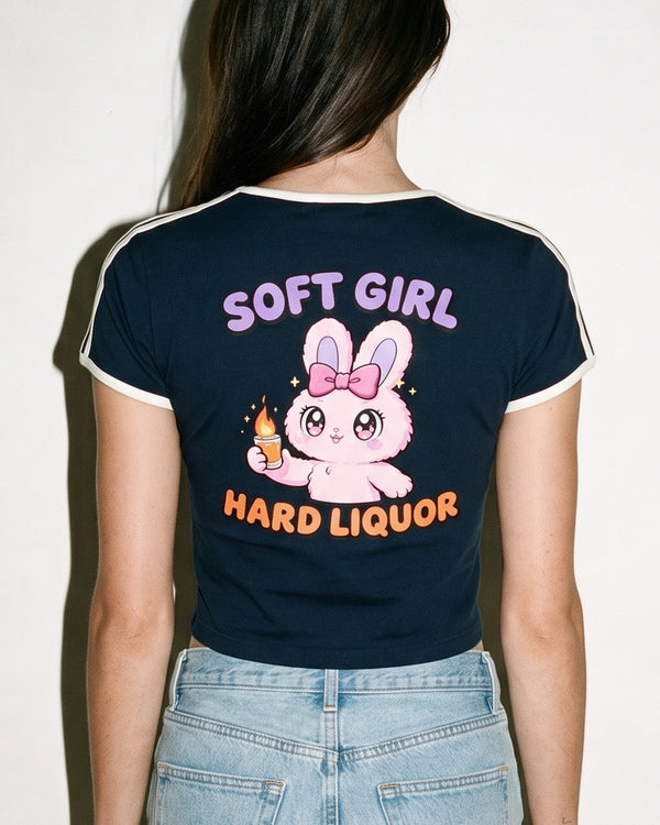 Soft Girl, Hard Liquor Ringer Crop Tee